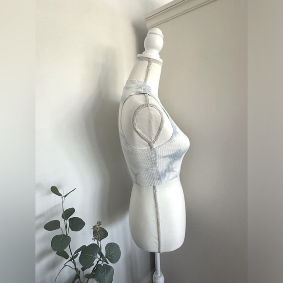 Aerie Blue and White Tie Dye Ribbed Sleeveless Crop Top Size XS - Picture 2 of 12